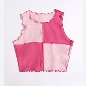 Shein Lettuce Edge Pink Colorblock Crop Sleeveless Top